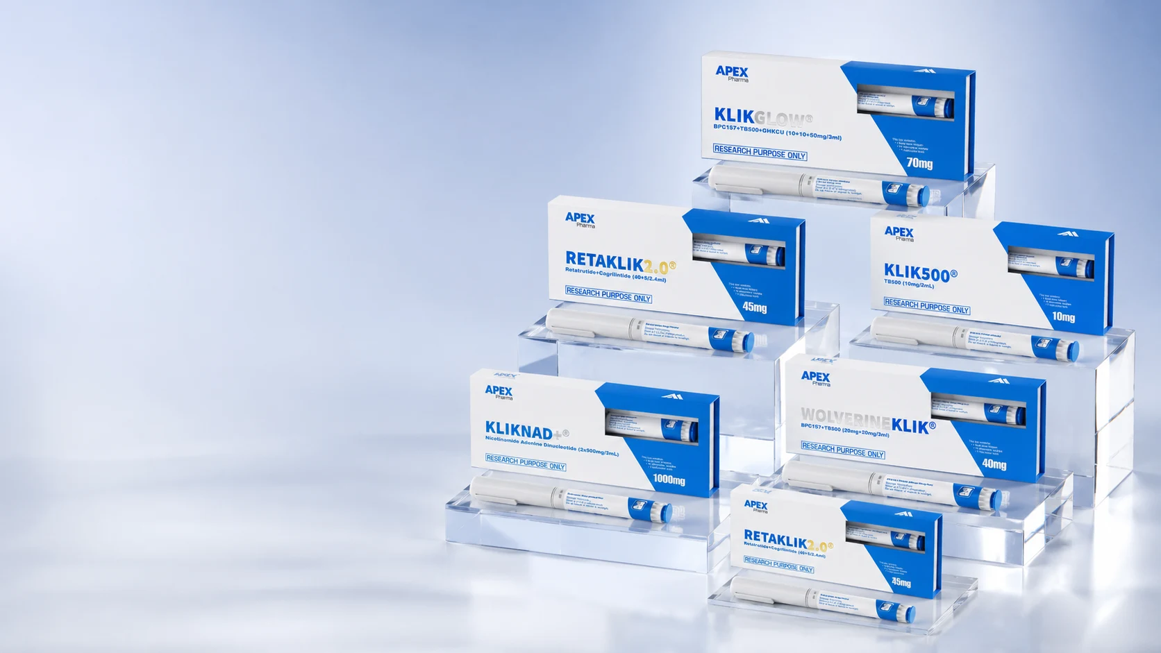 Clova and Apex Pharma product range display
